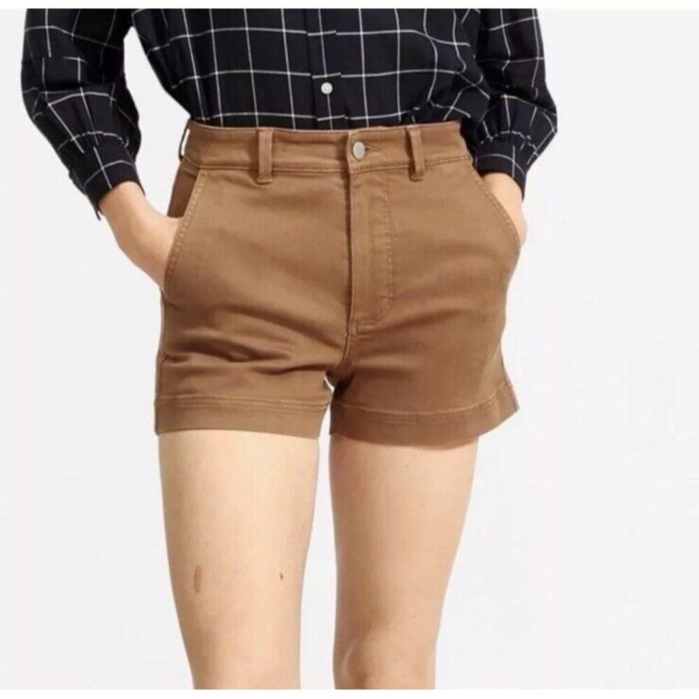 Everlane‎ Cotton Stretch Twill Shorts Size 2 Brown Chino Acorn Khaki High Waist